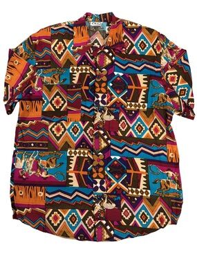 Vintage CLIO western boho pattern blouse. 80s/90s